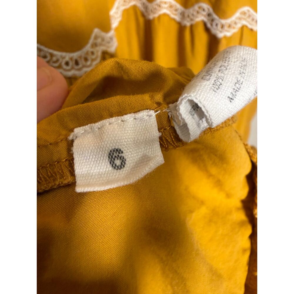 Ulla Johnson Claribel Ochre Yellow Gold Tiered Eyelet Accent Tassel Dress Sz. 6 - Picture 8 of 10
